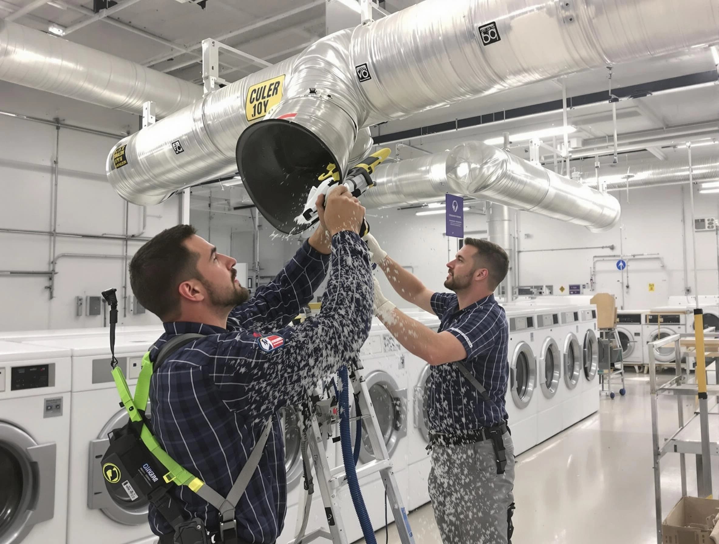 Rialto Dryer Vent Cleaning team performing large-scale commercial dryer vent cleaning in Rialto