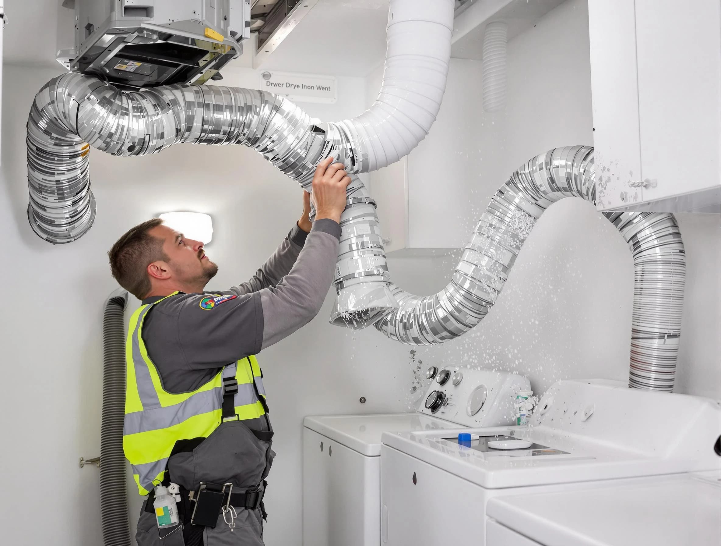 Rialto Dryer Vent Cleaning technician performing detailed dryer exhaust vent cleaning at a home in Rialto