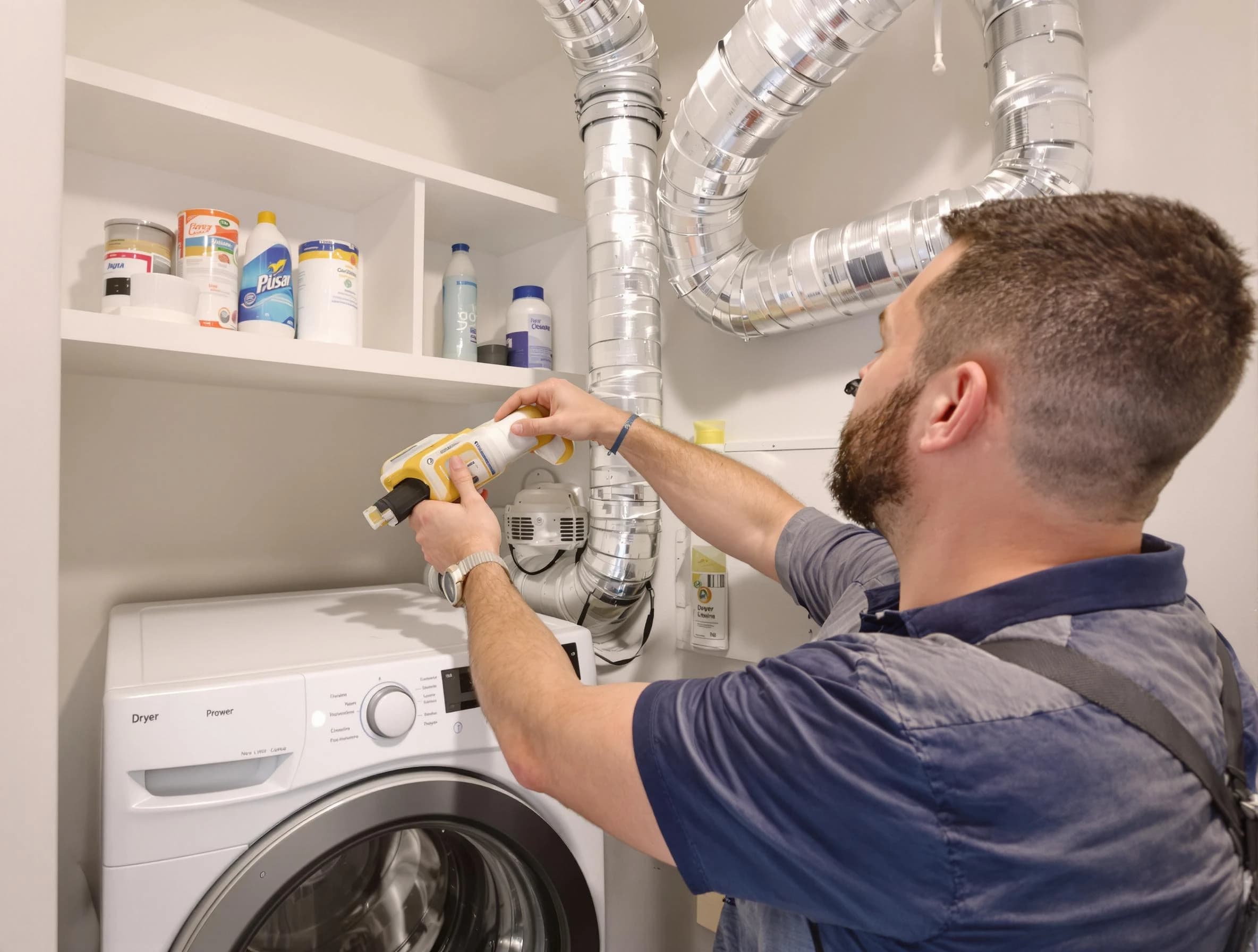 Rialto Dryer Vent Cleaning technician performing dryer vent cleaning at a home in Rialto