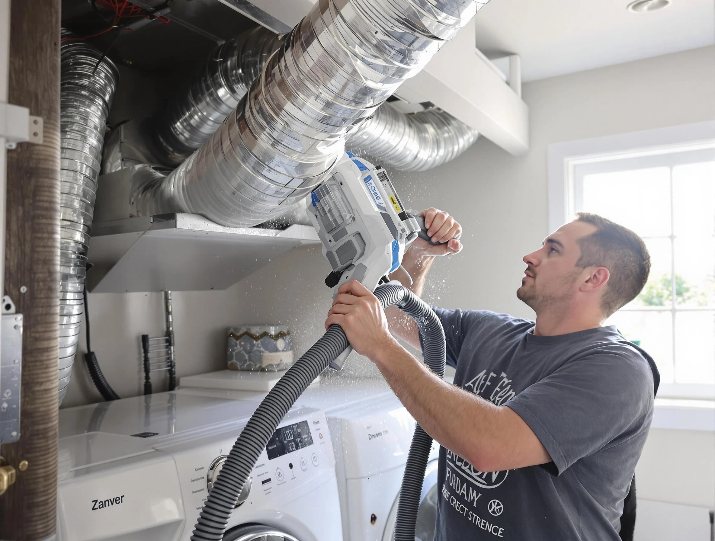Rialto Dryer Vent Cleaning specialist cleaning deep within a dryer vent duct system in Rialto