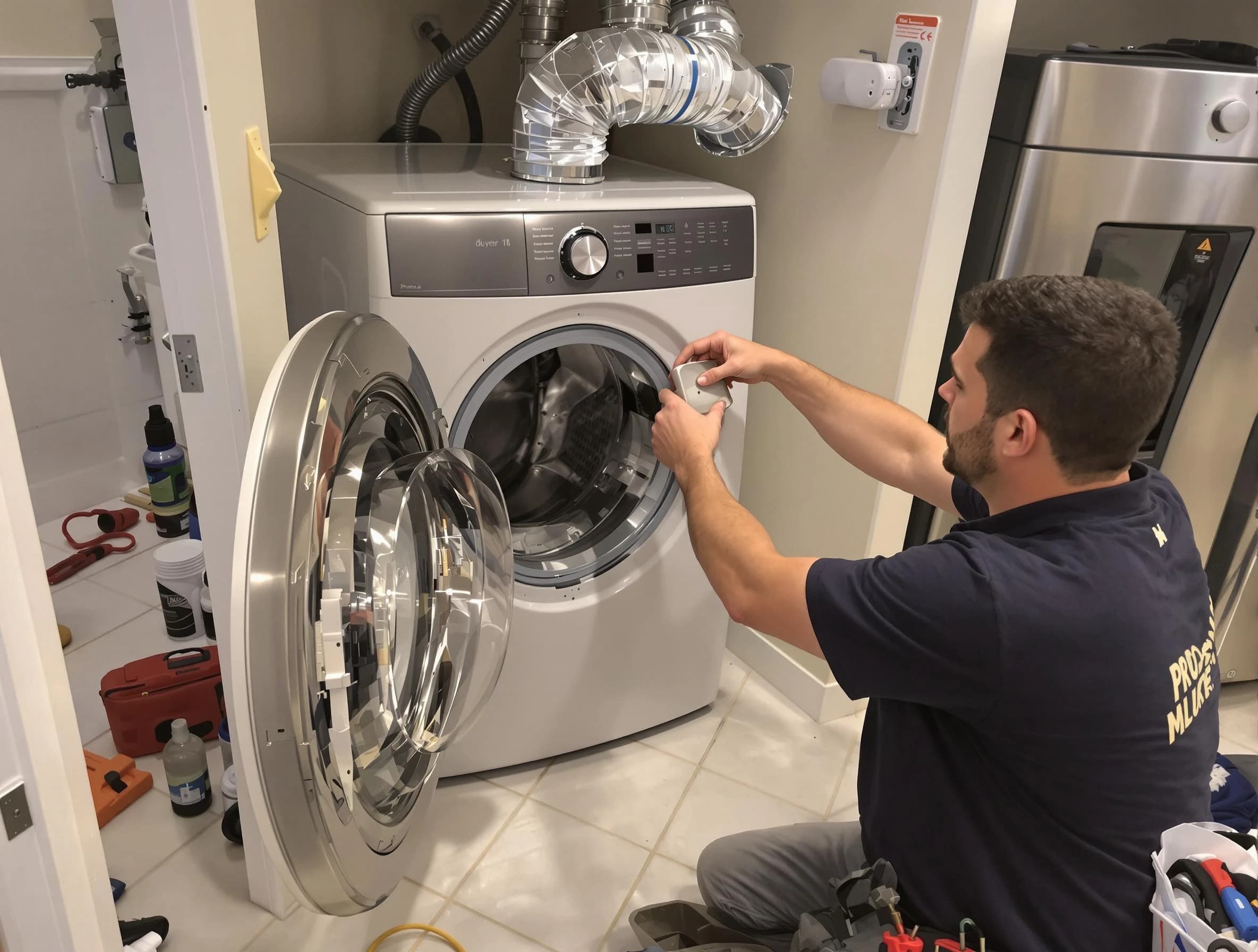 Rialto Dryer Vent Cleaning technician performing precise dryer vent hose installation in Rialto