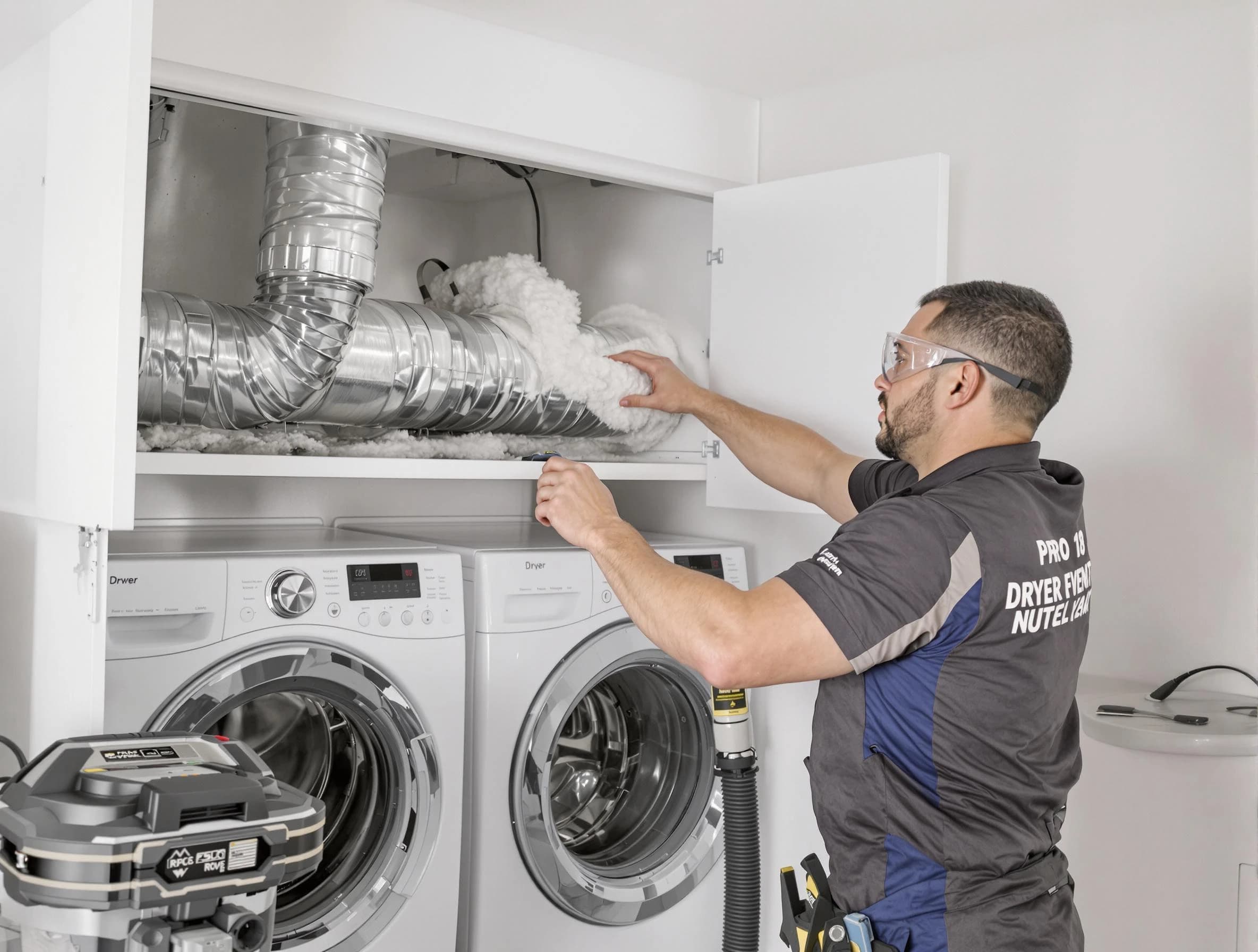 Rialto Dryer Vent Cleaning certified technician performing specialized gas dryer vent cleaning in Rialto